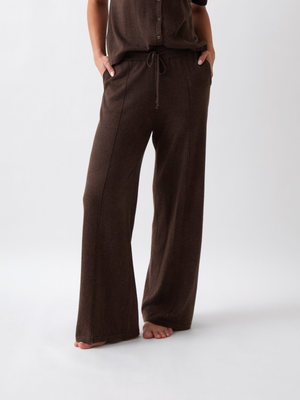 Cotton Cashmere Wide Leg Lounge Pants in Cocoa