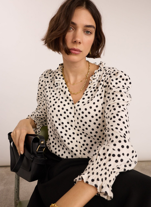 Cela Printed Blouse - UK 12 | EU 38 | US 08 / Cream Polka