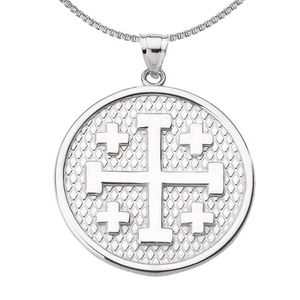 Sterling Silver Jerusalem Cross Round Pendant Necklace