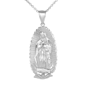 Silver Our Lady of Guadalupe Virgin Mary Necklace (2.47")