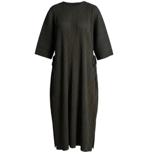 Full Length Pleated Maxi Dress With Cap Sleeves In Black (one size)