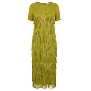 Pleated Midi Dress With Multi Layer Fringed Tassel Design In Green (one size)