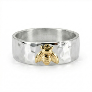 Sterling Silver Honey Bee Ring With Mixed Metal Detail (N 1/2 (UK))