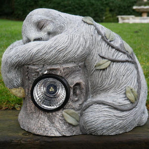 Cute Sloth Laying on Logs with Solar Light Outdoor Garden Statue Decoration