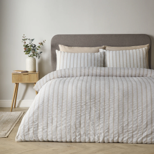 So Soft Seersucker Stripe Duvet Cover Set - Natural King Size 220x230cm