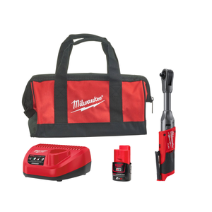 Milwaukee M12FIR38LR-201B 12V FUEL Extended Reach 3/8" Ratchet (1/4" Adaptor) - 1x M12B2 Battery, C12C Charger & 12Inch Bag