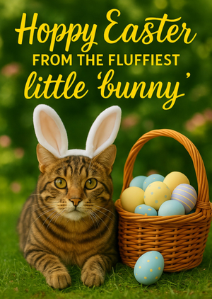 Cute Tabby Cat Wearing Bunny Ears Photographic Easter Card