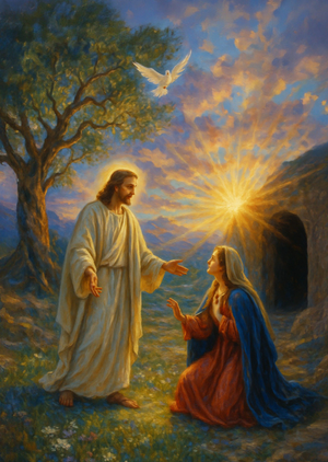 Traditional Illustrated Jesus And Kneeling Woman Easter Card