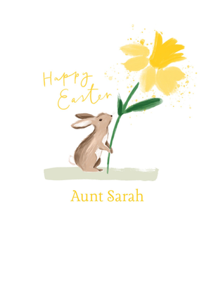 Illustrated Bunny With Daffodil Happy Easter Card