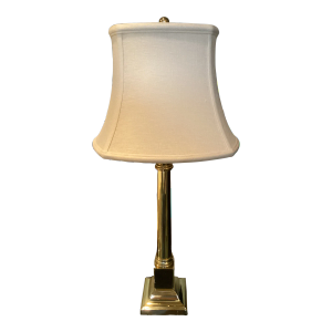 Restored Vintage 1980s Baldwin Brass Column Lamp With New Linen Shade