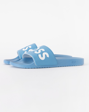BOSS Orange Aryeh Mens Italian-Made Slides With Large Logo Detail - Turquoise/Aqua 445