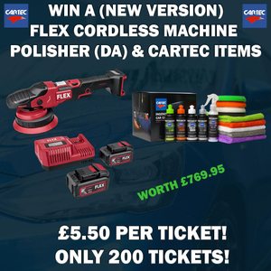 Buy a £5.50 ticket to WIN a NEW FLEX XFE CORDLESS KIT + CARTEC REFINISH KIT