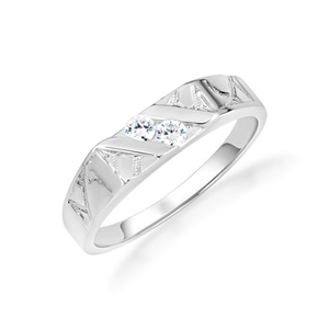 .925 Sterling Silver Cubic Zirconia Striped Band Ring