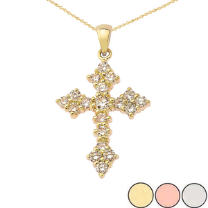 Gold Diamond Cross Pendant Necklace (Available in Yellow/Rose/White)