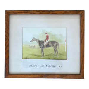 Equestrian Racehorse Watercolor Painting on Paper in Original Frame