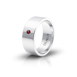 Sterling Silver Wide Band Ring With Ruby – Luxury Minimal Men's Jewelry Ring (S (UK))