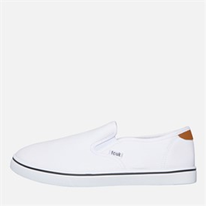 French Connection Mens FCUK Deck Slip On Canvas Pumps White/Tan At Heel