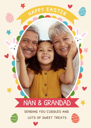 Cuddles And Sweet Treats Nan And Grandad Photo Upload Easter Card