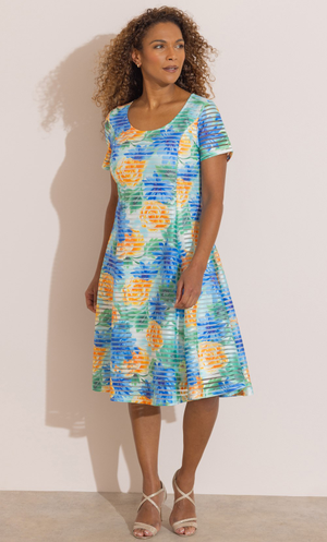Anna Rose Floral Striped Mesh Dress - Bright/Multi