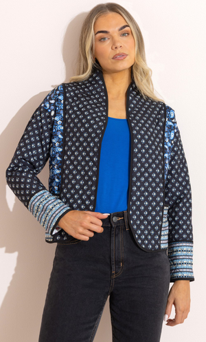 Printed Quilted Jacket - Black/Blue