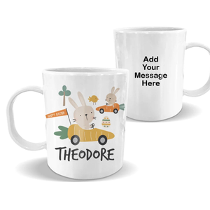 Bunny Race Car White Plastic Mug