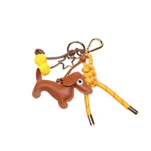 Key Chain Mustard With Charms - Brown Dog And Yellow Cherries (one size)