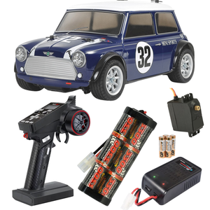 Tamiya RC 47515 Mini Cooper Racing (MB-01) Kit with Blue Painted Body - Ready to Go Bundle