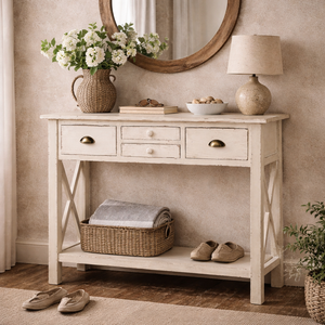 Heritage Distressed White Console Table