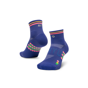 SHYU Racing Quarter Crew Socks - Blue/Blush/Apricot