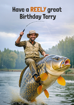 Face Swap Fisherman Riding Giant Fish Reely Great Birthday Card