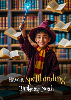 Magical Wizard School Kids Face Swap Birthday Card