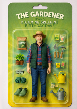 Funny Gardener Toy Figure Face Swap Birthday Card For Him