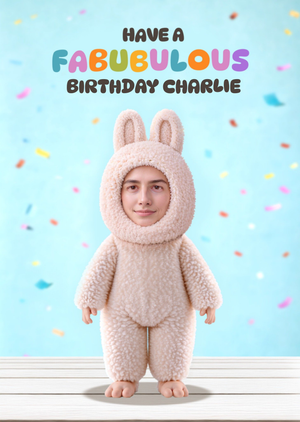 Cute Trending Costume Soft Toy Face Swap Birthday Card