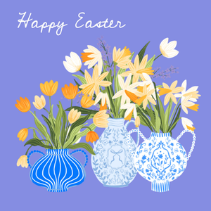 Happy Easter Illustrated Spring Flowers Card