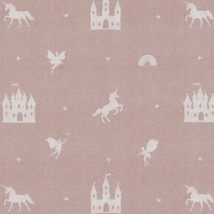 ANTE DECOR Castles and Unicorns Printed Cotton Fabric Pink