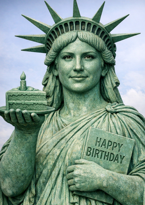 Statue Of Liberty Holding Cake Happy Birthday Face Swap Card