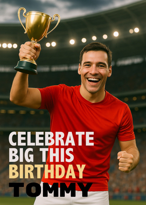 Celebrate Big This Birthday Footballer Face Swap Card