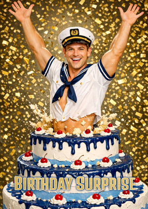 Sailor Popping Out Of Birthday Cake Face Swap Card