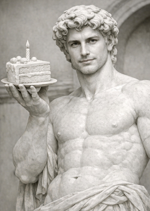 Funny Classical Statue With Cake Face Swap Birthday Card