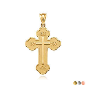 Gold Large Saint Nicholas Greek Orthodox Russian Cross Pendant Necklace(Available in Yellow/Rose/White Gold)