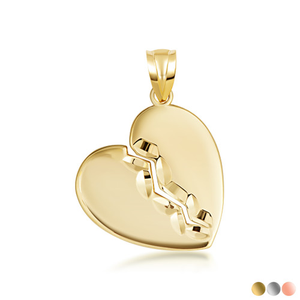 Solid Gold Broken Heart Pendant Necklace (Available in Yellow/Rose/White Gold)