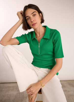 Ivy Organic Rib Zip Collar Top - UK 08 | EU 34 | US 04 / Bright Emerald