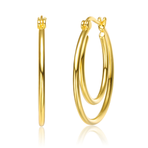 Rachel Glauber Gold Plated With Cubic Zirconia Double Hoop Earrings (one size)