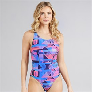 Speedo Womens Alover Digital Powerback Swimsuit True Navy/Siren Red