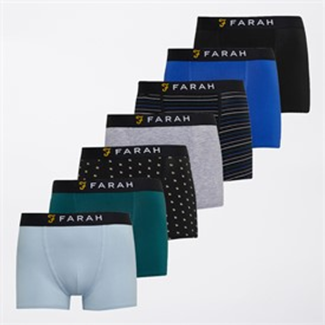 Farah Mens Kishon Seven Pack Boxers Black/Skyway/Black Aop/Grey Marl/Teal/Black Yarn Dyed Stripe/Dazzling Blue