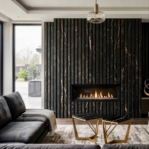 Premium Wall Panel 240cm x 60cm - 35mm Width - Black & Gold Marble