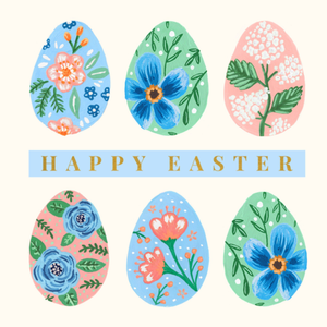 Painted Floral Eggs Ilustrated Happy Easter Card