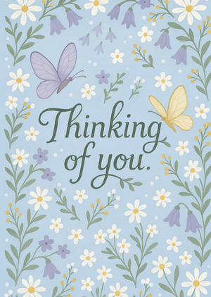 Thinking Of You Illustrated Butterflies And Flowers Card