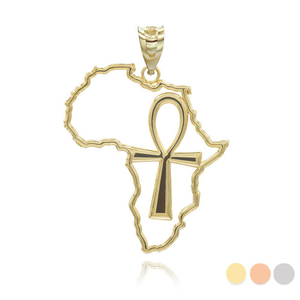 Gold African Continent Egyptian Ankh Pendant Necklace (Available in Yellow/Rose/White Gold)