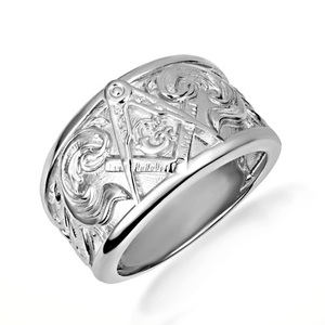 .925 Sterling Silver Freemason Square & Compass Filigree Band Ring
